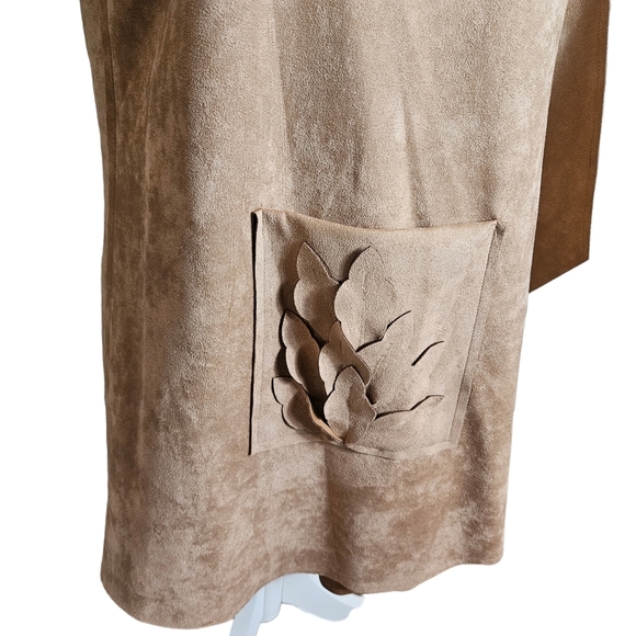 Brown Faux Suede Open Front Drape Vest Sz L Floral Boho Western Cowgirl Festival - Picture 5 of 15